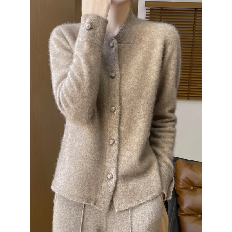 WW | Wollstrickjacke Damen Mit Stehkragen Und Knopfleiste, Elegante Passform