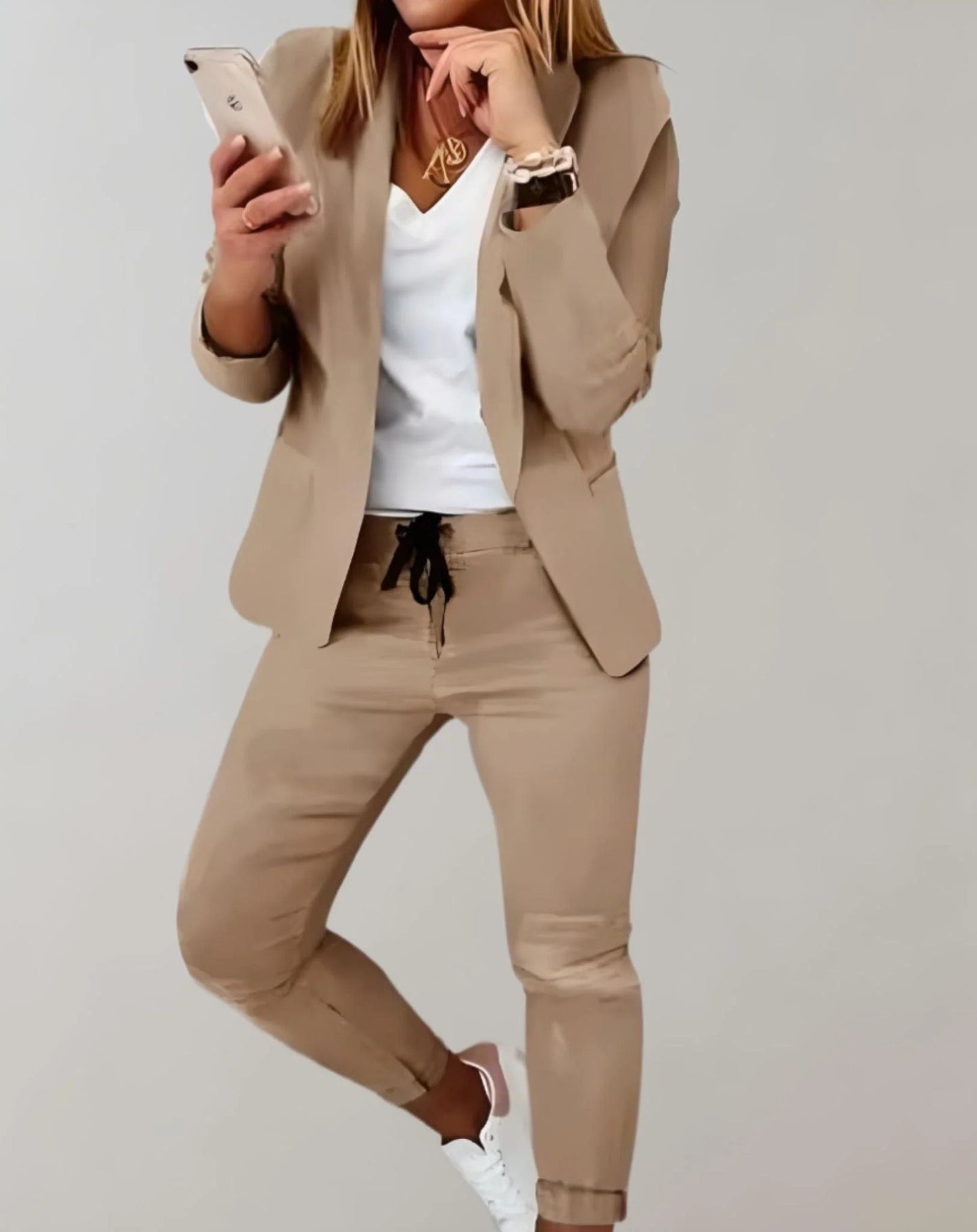 WW | Zweiteiliges Satz Mit Langen Ärmeln Passendem Blazer Und Hose Mit Kordelzug