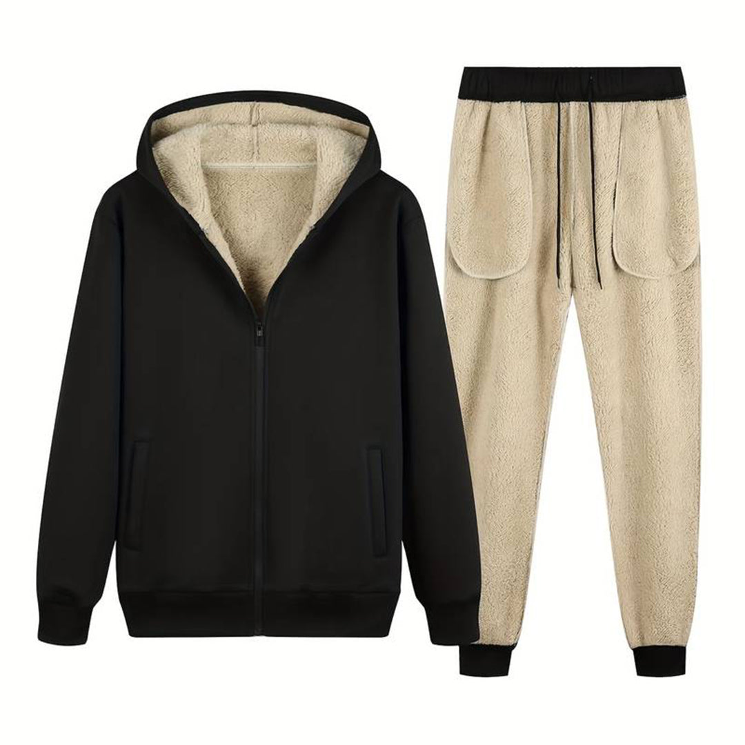Merche - Set - Thickened Fleece Lined Woolen Jacket Sports Suit - Winter