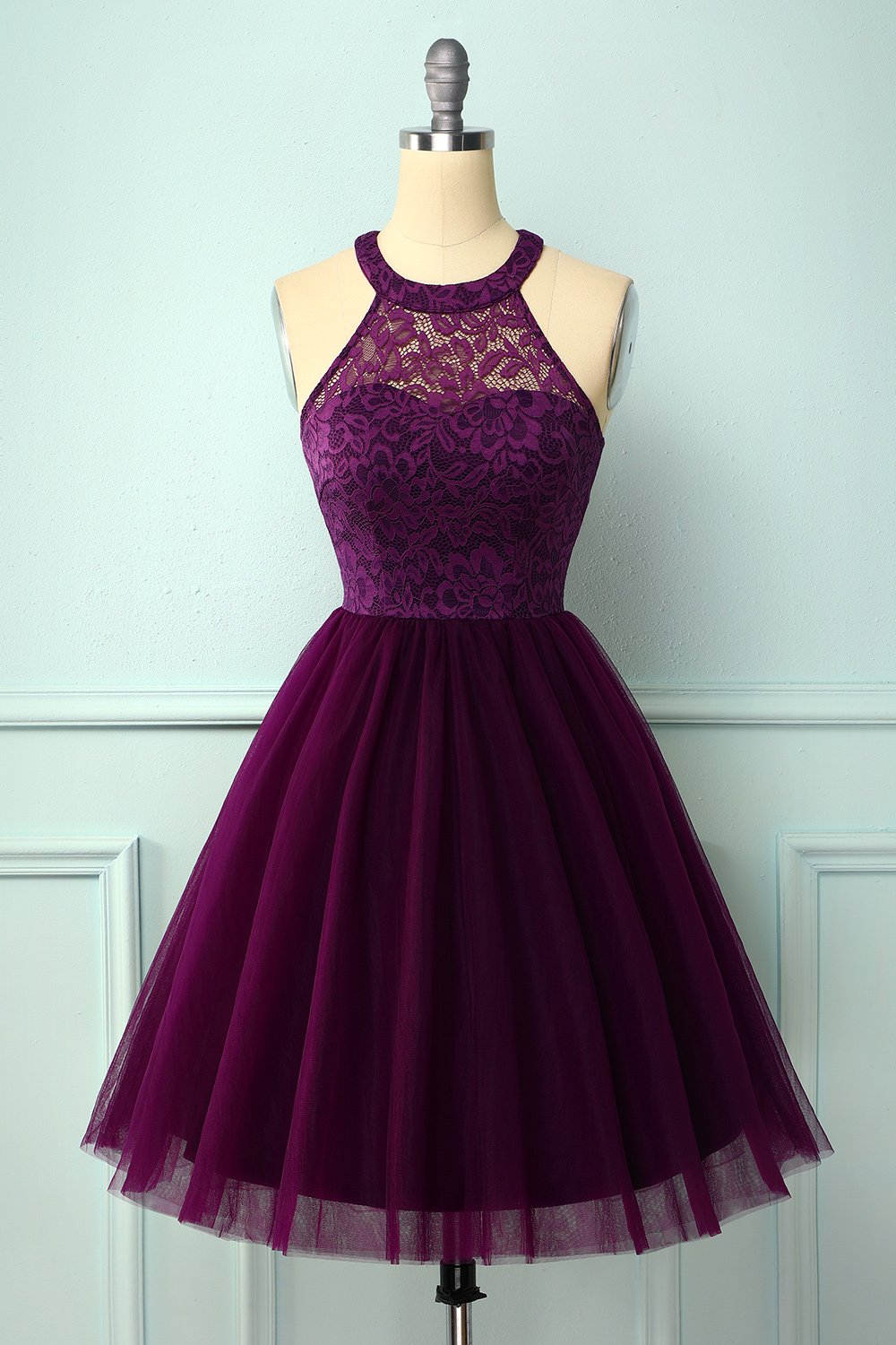 Burgundy Neckholder Konfirmationskleid