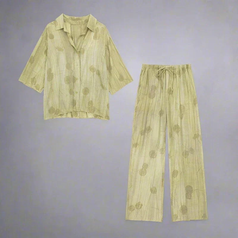 Merche – 2-teiliges Outfit – Blumen-Jacquard – Oberteile – Lange Hosen – Sommer