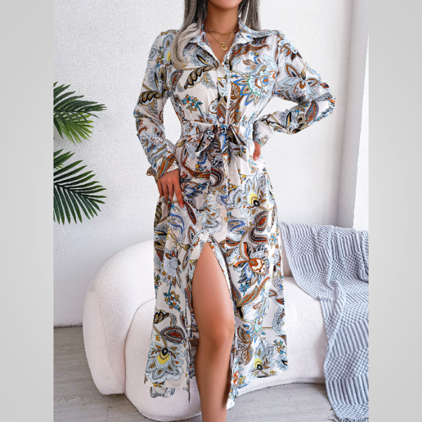 Merche Maxi-Shirt Kleid mit Blumendruck und langen Ärmeln