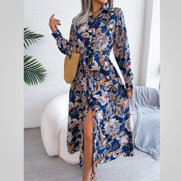 Merche Maxi-Shirt Kleid mit Blumendruck und langen Ärmeln