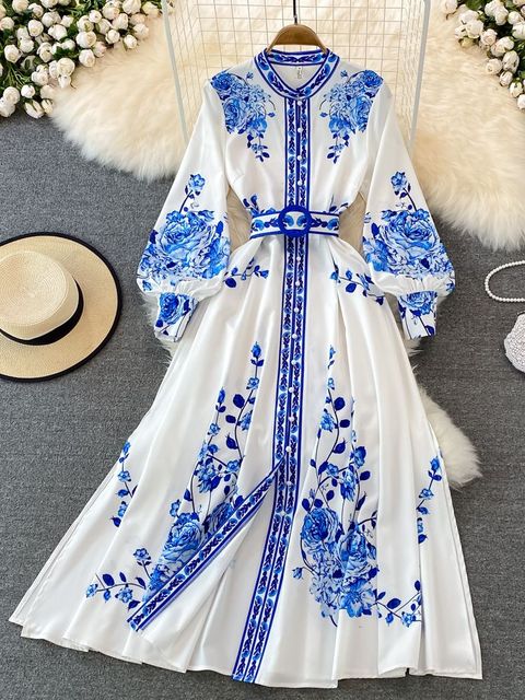 WW | Weinlese Maxikleid Mit Blumendruck & Laternenärmeln