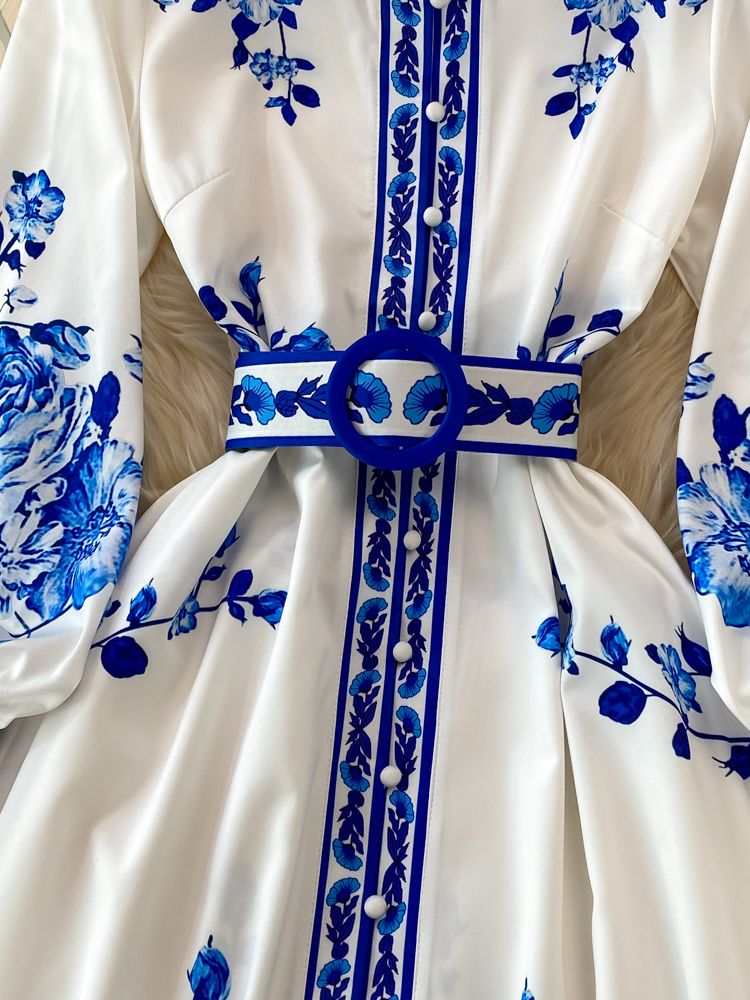 WW | Weinlese Maxikleid Mit Blumendruck & Laternenärmeln