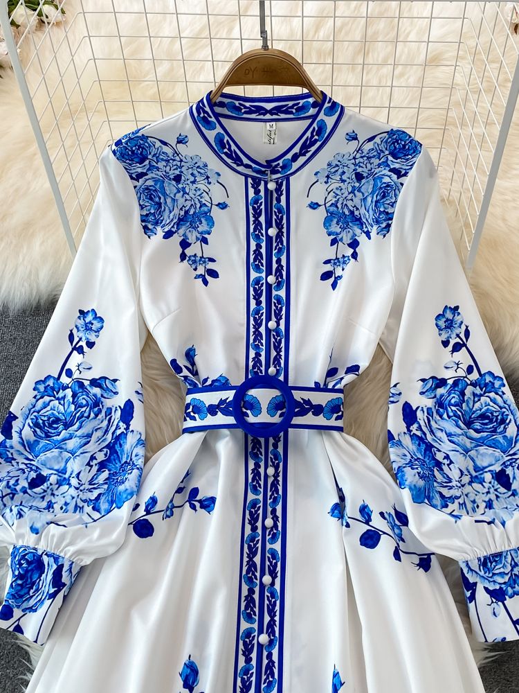 WW | Weinlese Maxikleid Mit Blumendruck & Laternenärmeln