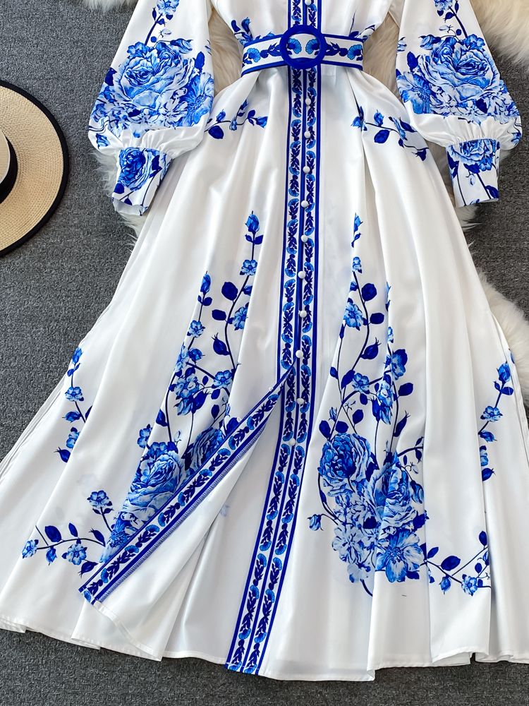WW | Weinlese Maxikleid Mit Blumendruck & Laternenärmeln