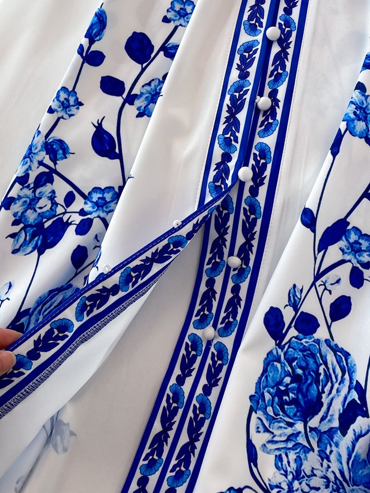 WW | Weinlese Maxikleid Mit Blumendruck & Laternenärmeln