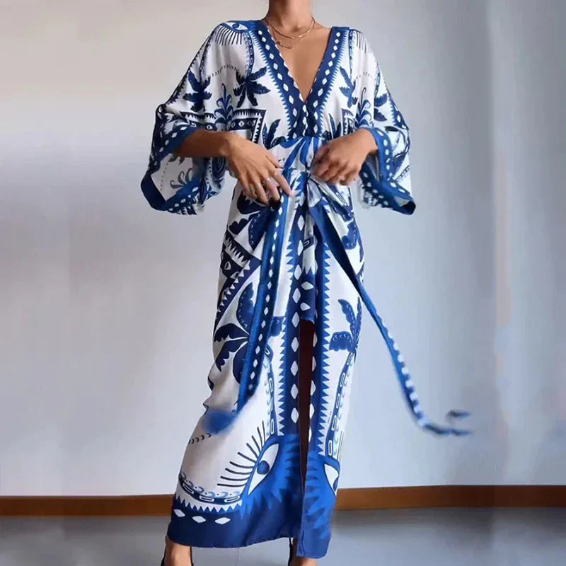 Boho-Kimono-Kleid mit Taillenband