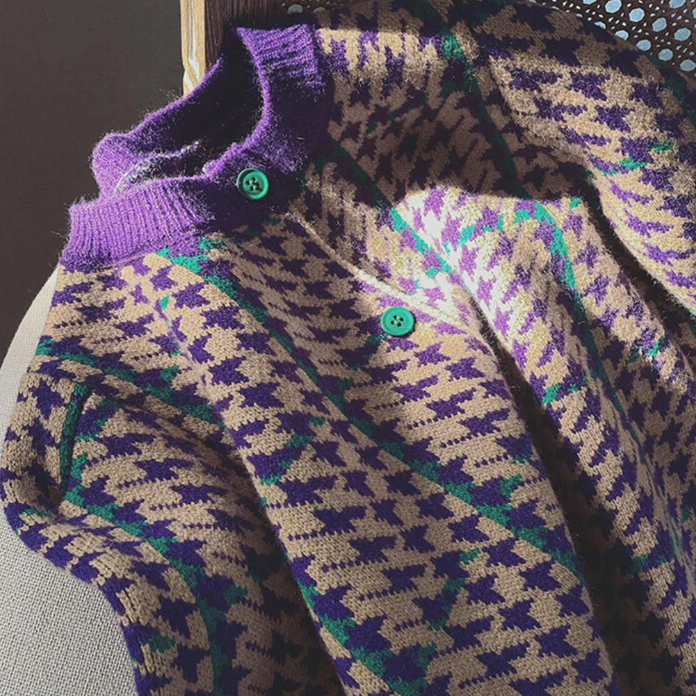WW | Zeitlose Hahnentritt Strickjacke Für Damen
