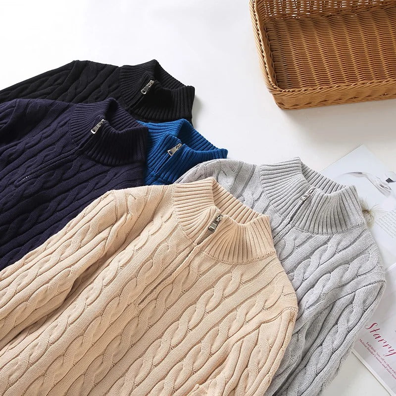 WW | Zopfstrickpullover Mit Reißverschluss