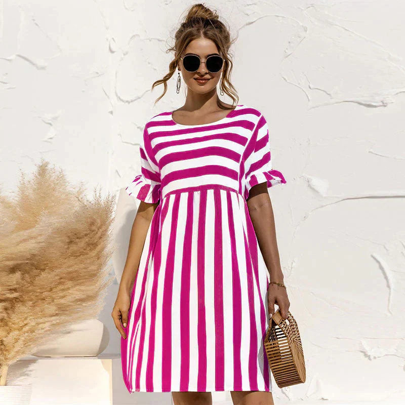 Gestreiftes kurzärmeliges Kleid für Frauen