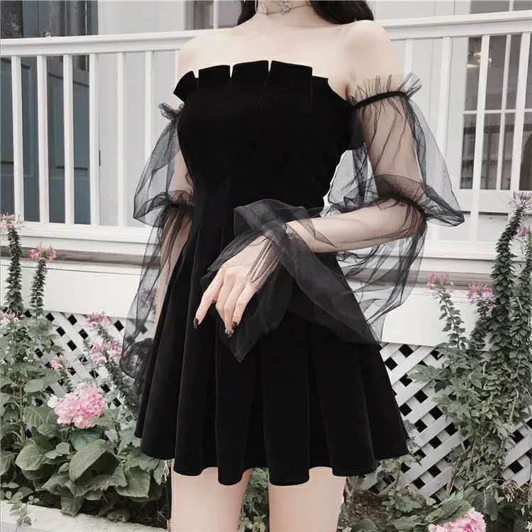 Damen Retro Spitzen Chiffon Kleid
