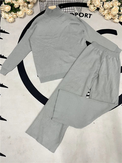 Merche - Trainingsanzug Set - Strickpullover mit Rollkragen - Jogginghose - Winter