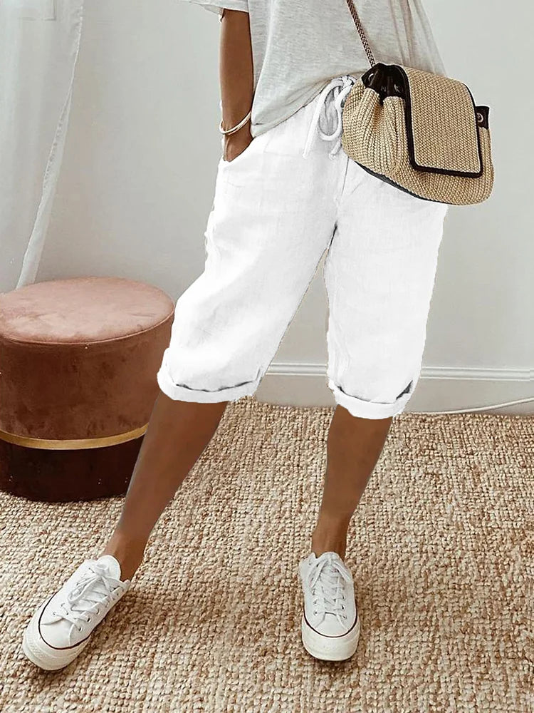 WW | Lässige Elastische Kurze Hosen Mit Weitem Bein Und Hoher Taille Und Taschen