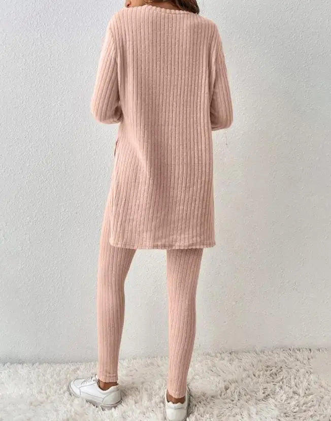 Merche geripptes langärmeliges Oberteil und Hose im Set für Damen