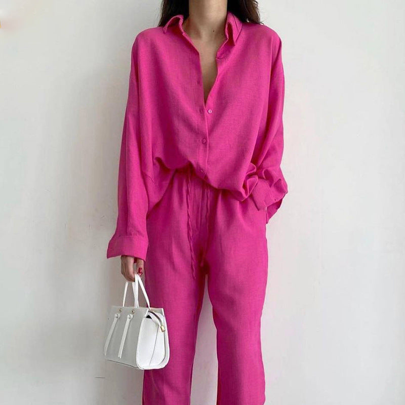 WW | Zweiteiliges Satz Mit Lockerem Langärmeligem Shirt Und Weit Geschnittener Hose Mit Hoher Taille