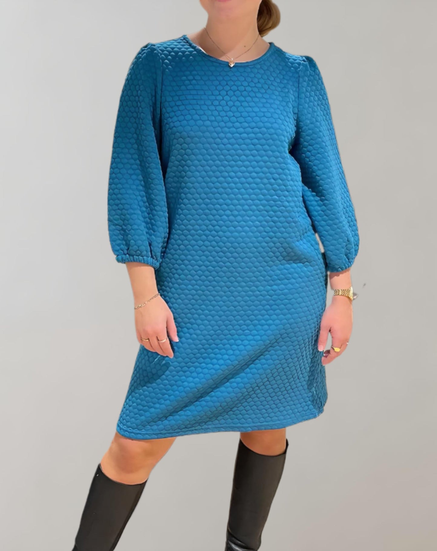 Kleid mit Rundhalsausschnitt und Puffärmeln für Damen | Ludwina