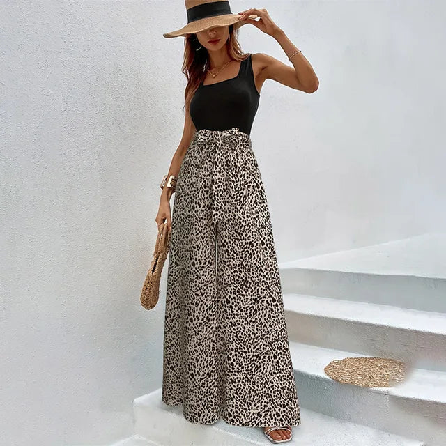 Merche - Hosen - Baumwolle, Weites Bein, Hohe Taille, Bedruckt - Sommer