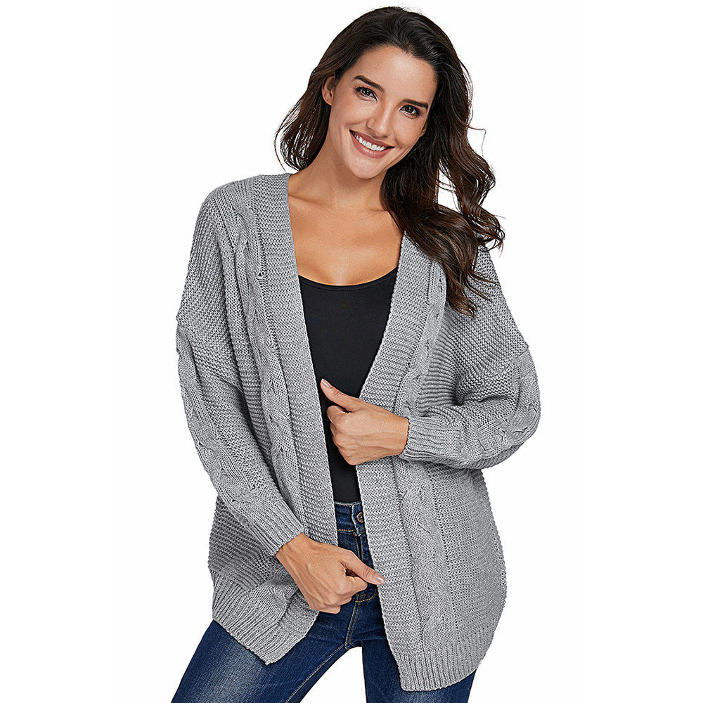 Damen Grobstrickcardigan mit kreativen Zopfmustern und lässigem Schnitt Merchesia