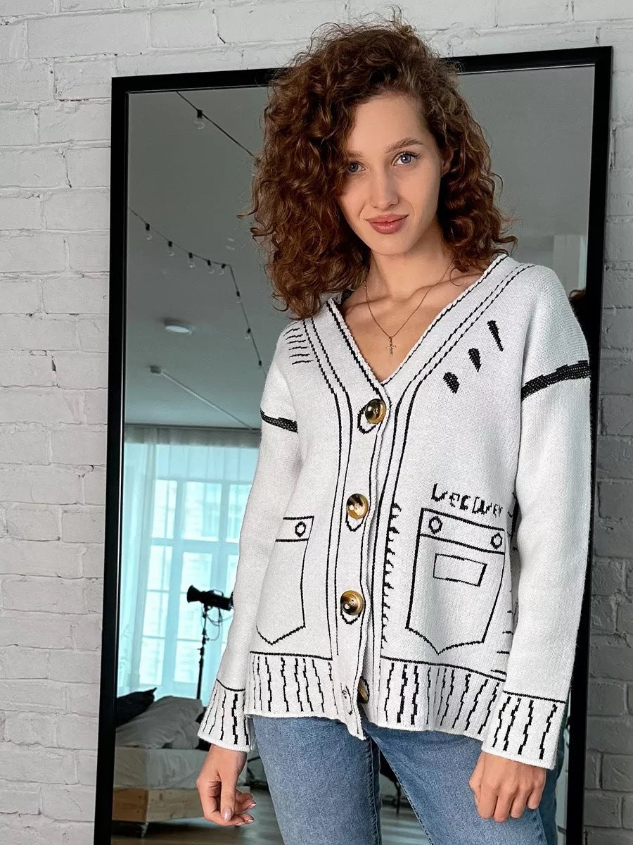 Damen modische Strickjacke mit asymmetrischem Design und dekorativen Knöpfen Merchesia