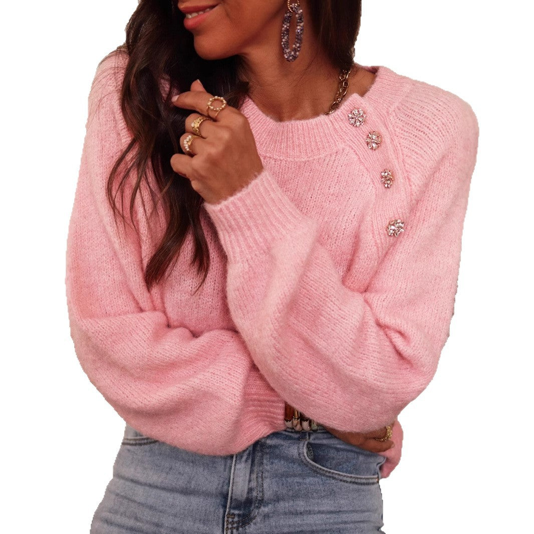 Damen elegant oversize Pullover mit Strassdetails Merchesia