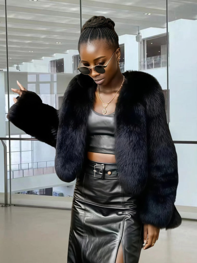 Damen Fleece Kunstpelzmantel Merchesia