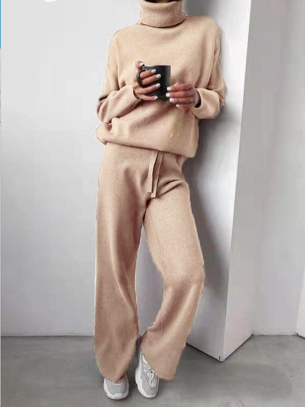 Merche - Zweiteiliges Set - Solide weiße Lounge Wear Rollkragenpullover - Winter