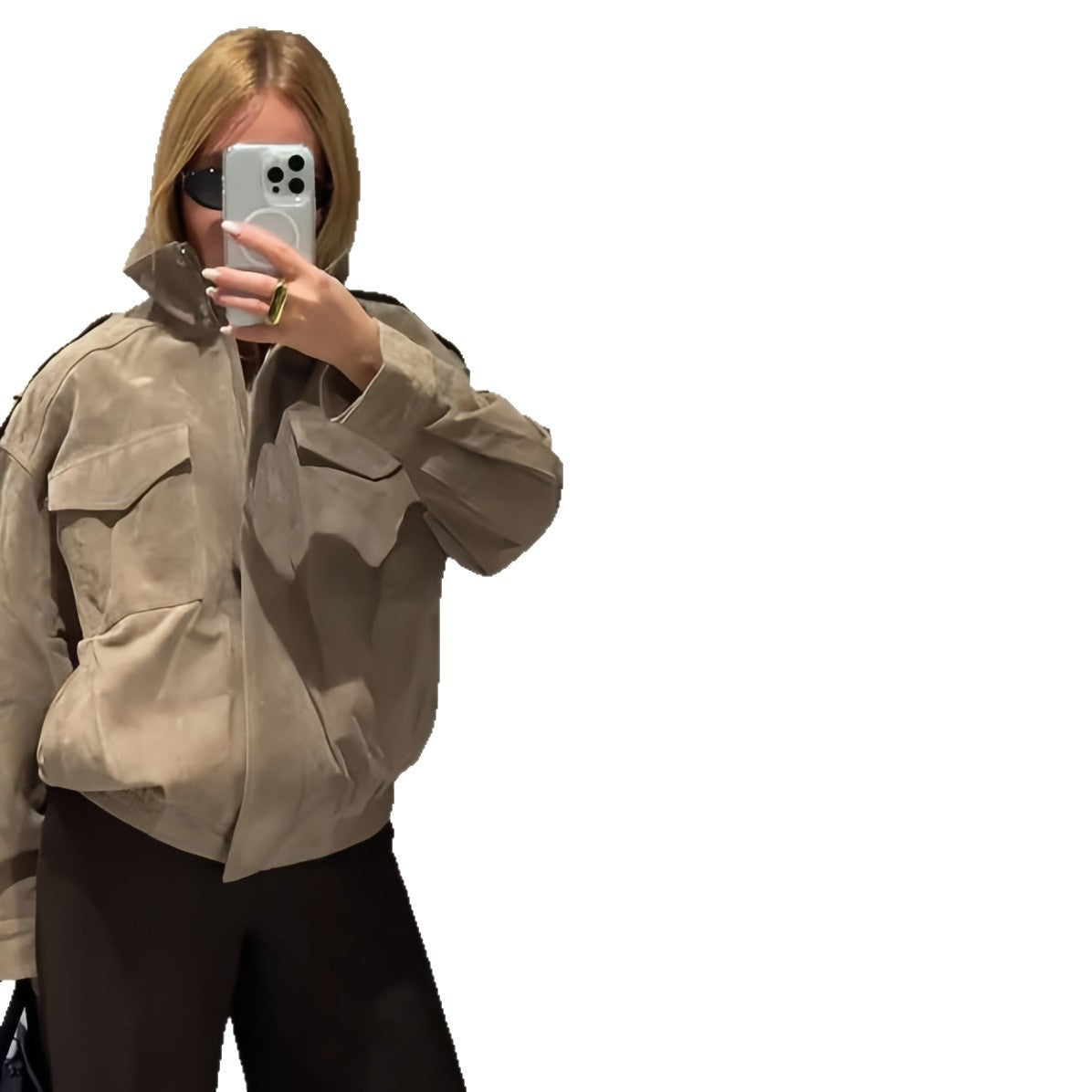 Damen Fetziges Wildlederjacke mit praktischen Taschen Merchesia