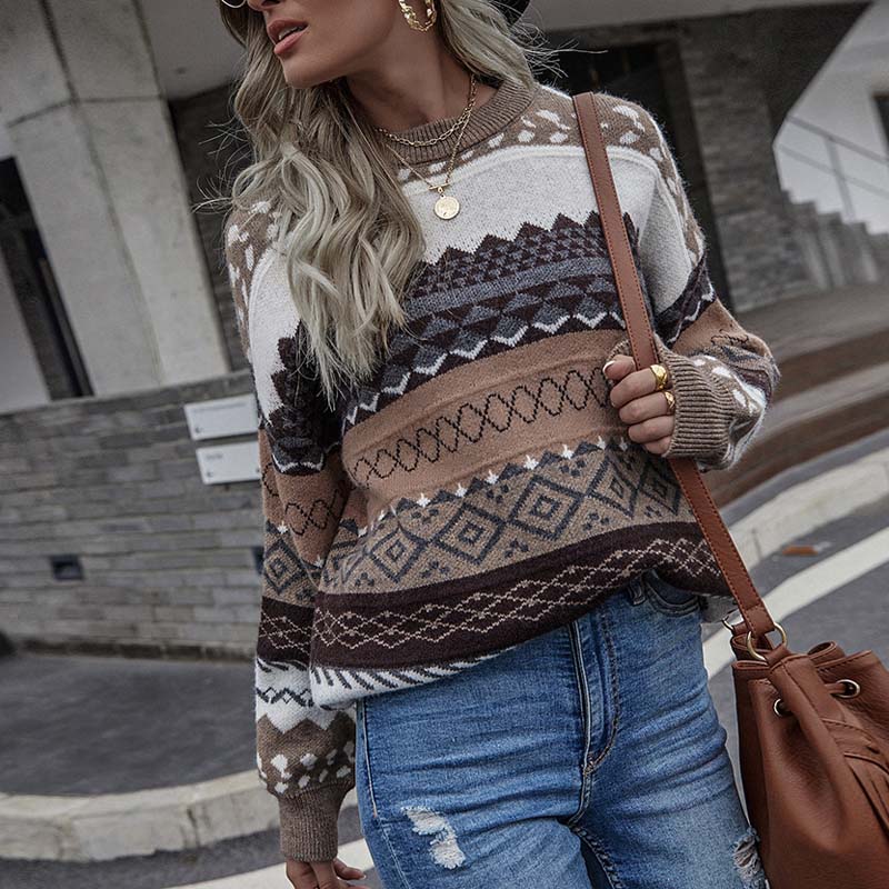 WW | Weinlese Geometrisch Strickpullover