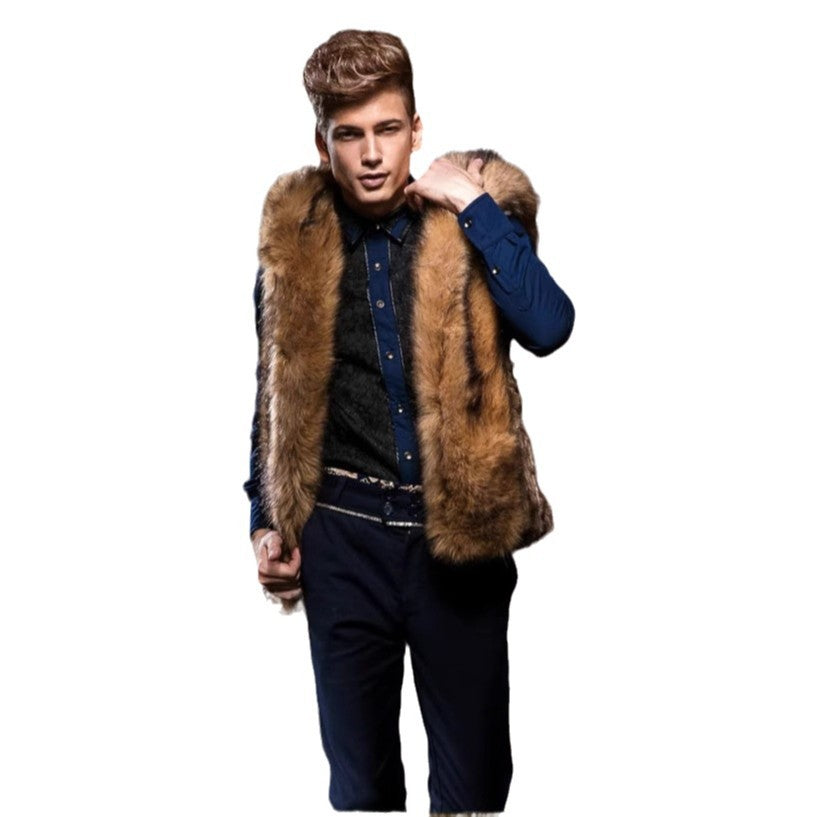 Herren Elegante Kunstpelz-Weste mit tiefem Kragen und luxuriösem Design Merchesia