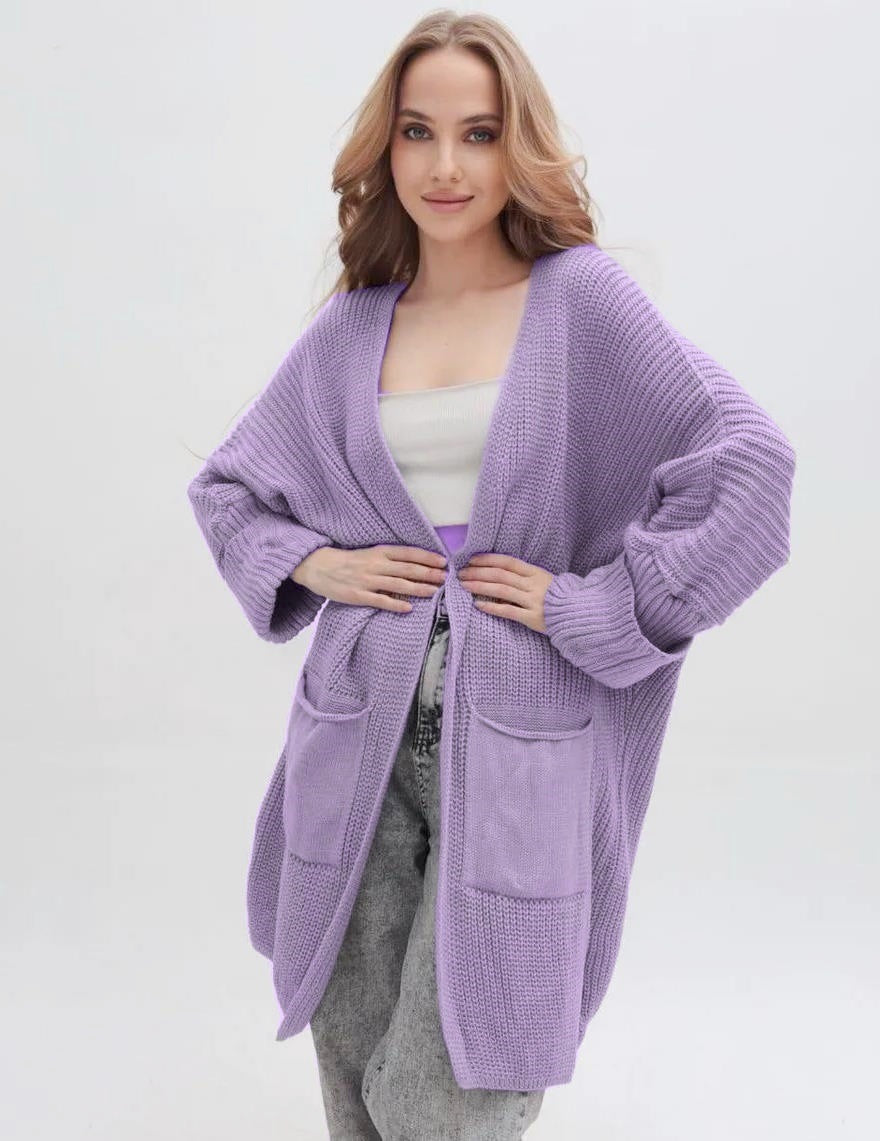 Damen Grobstrickcardigan mit großzügigen Taschen und lässigem Schnitt Merchesia