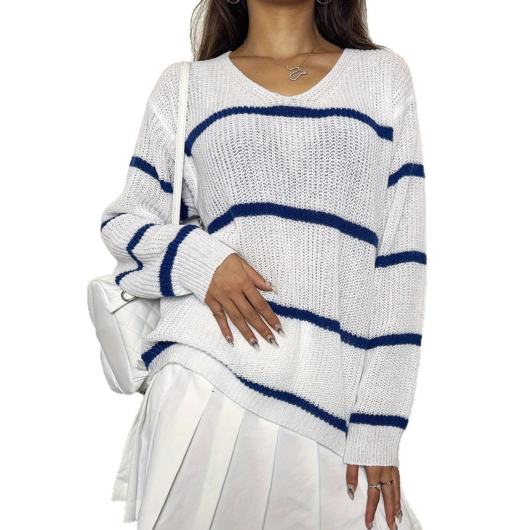 Damen lässiger Strickpullover mit Streifen Merchesia