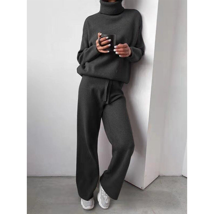 Merche - Zweiteiliges Set - Solide weiße Lounge Wear Rollkragenpullover - Winter