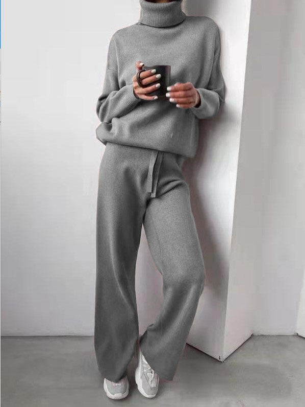 Merche - Zweiteiliges Set - Solide weiße Lounge Wear Rollkragenpullover - Winter