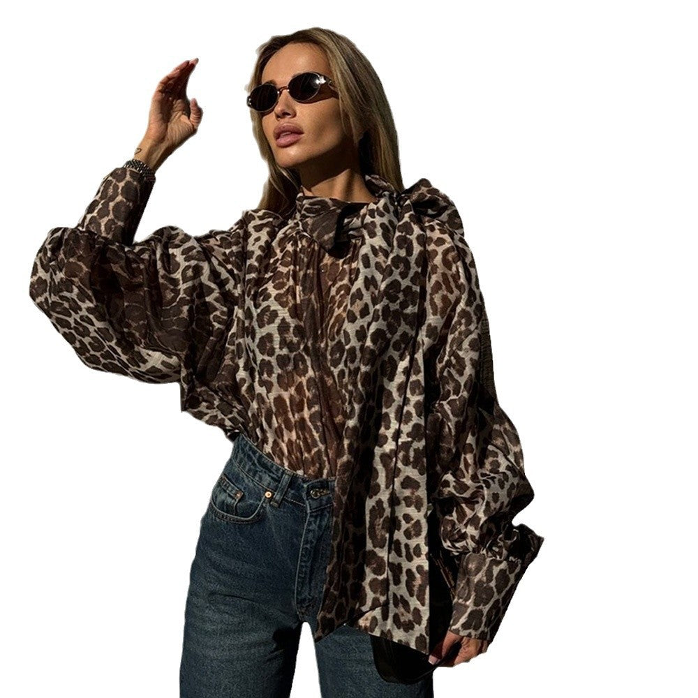 Damen Oversized Bluse mit einzigartigem Leopardenmuster Merchesia
