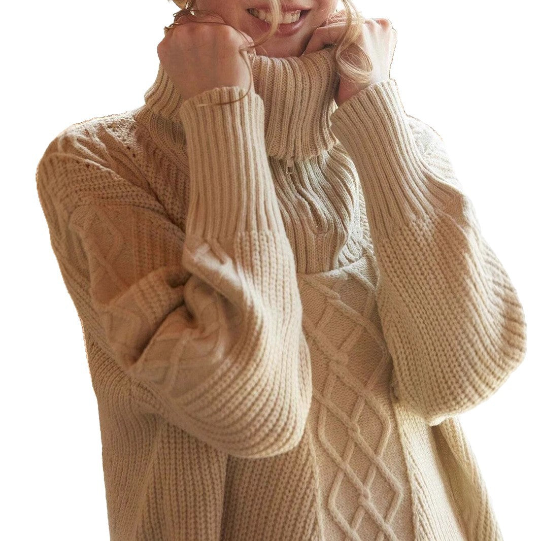 Damen Strickpullover mit hohem Kragen und Zipper Merchesia