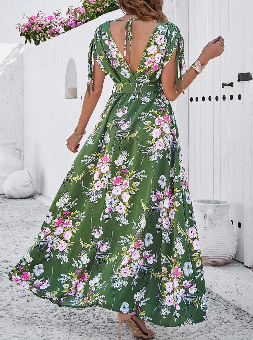 boho floral V-Ausschnitt böhmisches Temperament Kleid