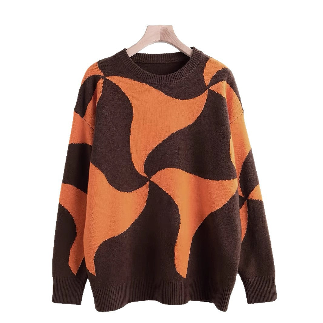 Damen Übergroßer Pullover mit einzigartigem Muster Merchesia