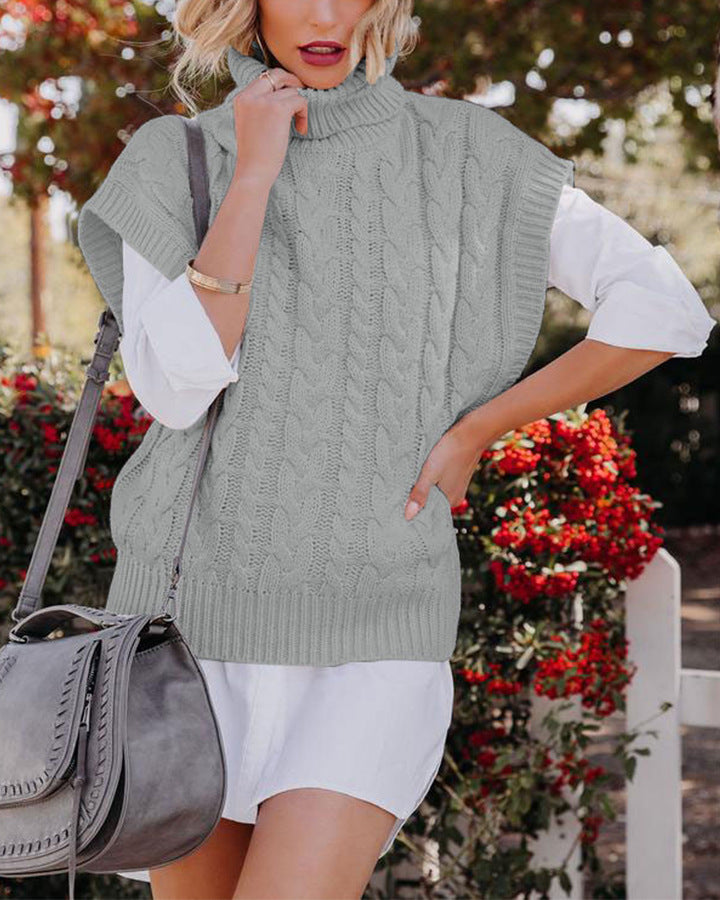Damen elegante Strickweste mit Stehkragen und Zopfmuster Merchesia