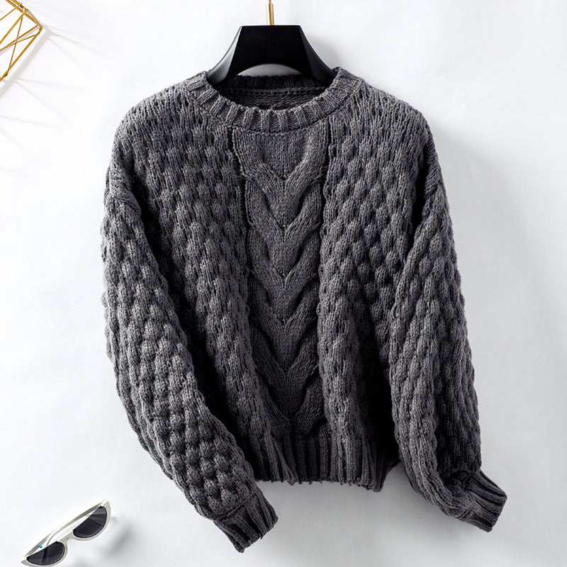 Damen gemütlicher Strickpullover mit strukturiertem Zopfmuster und lässigem Schnitt Merchesia