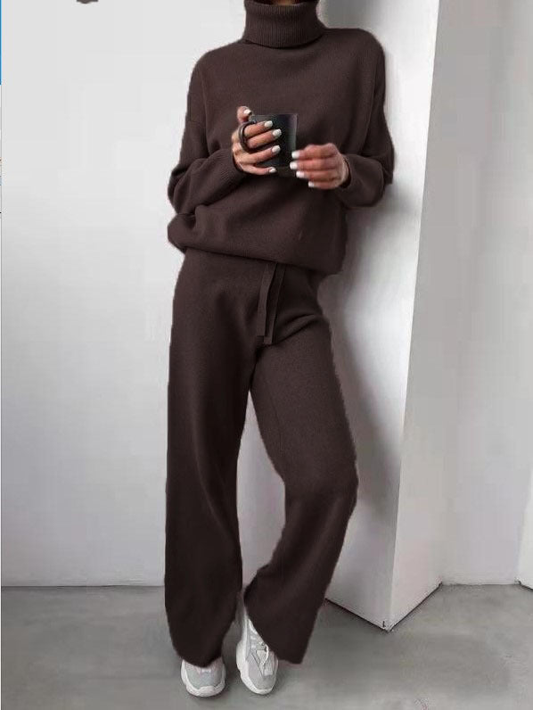 Merche - Zweiteiliges Set - Solide weiße Lounge Wear Rollkragenpullover - Winter