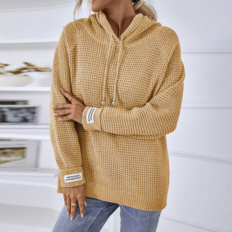 Damen bequemer Kapuzenpullover mit strukturiertem Strickmuster und seitlichen Schlitzen Merchesia