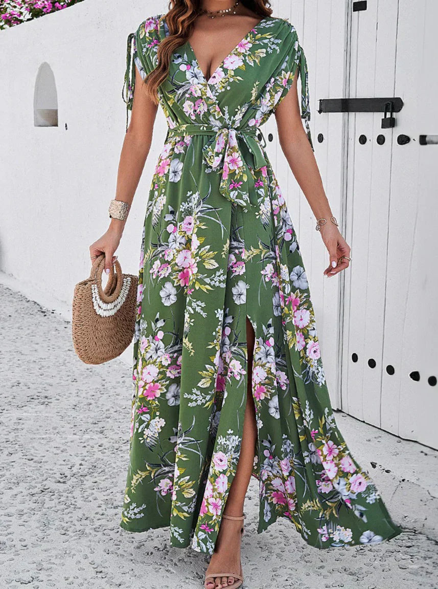 boho floral V-Ausschnitt böhmisches Temperament Kleid