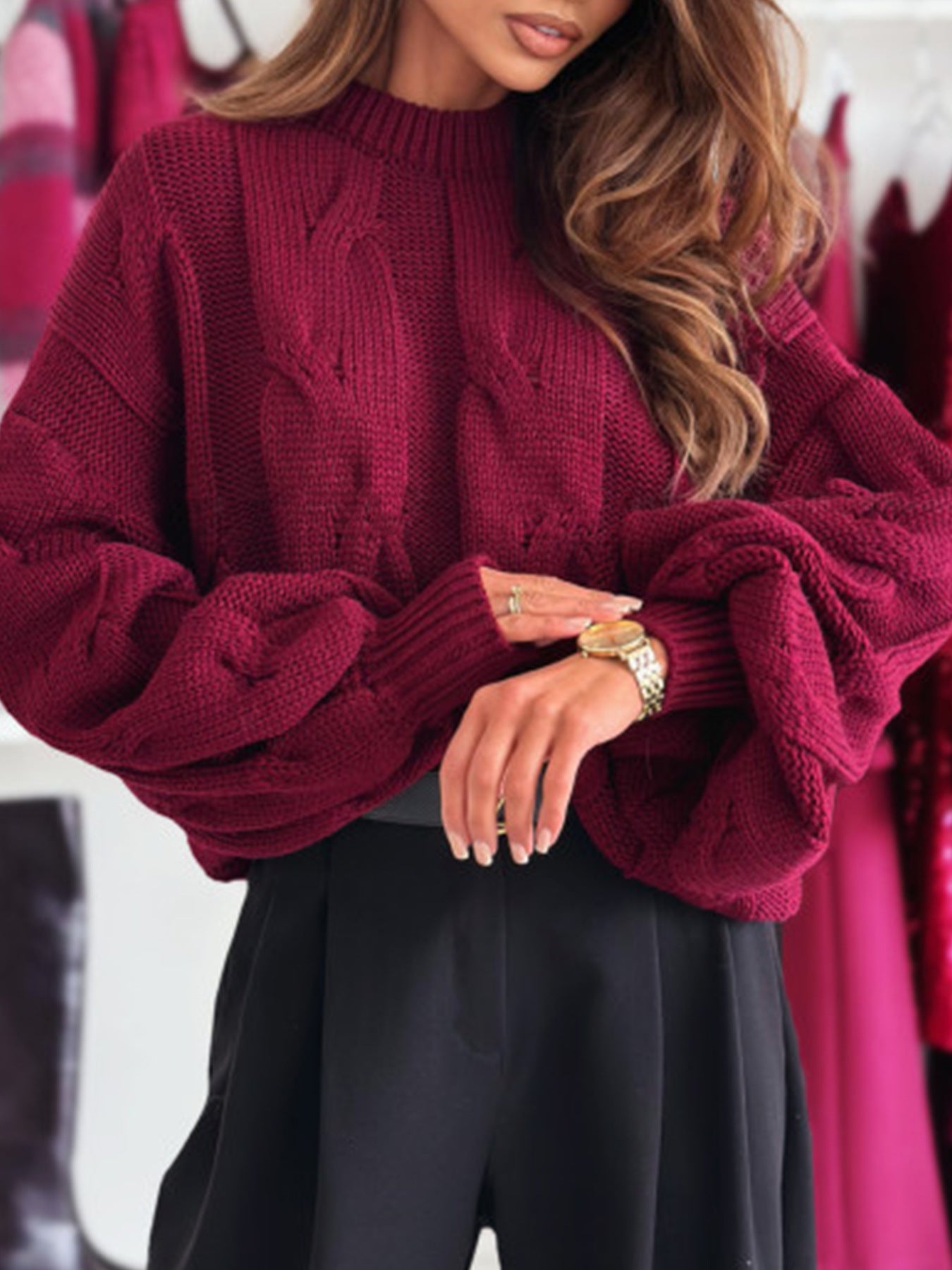 Damen Strickpullover mit Kabelmuster und Oversized-Schnitt Merchesia