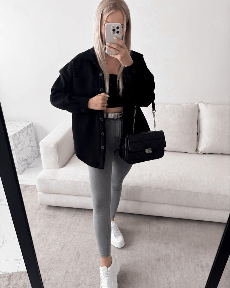 Damen Lässige Overshirtjacke mit praktischen Taschen Merchesia