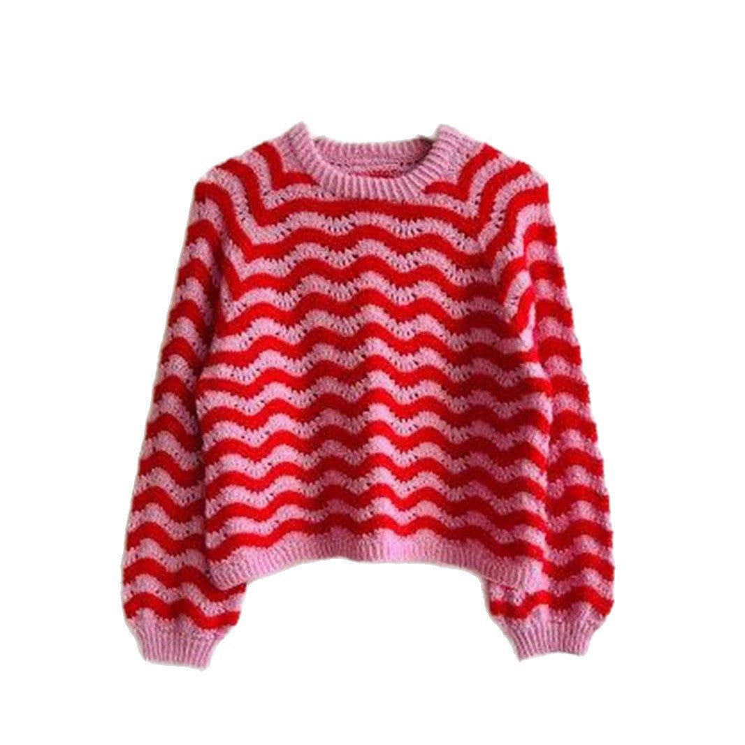 Damen Strickpullover mit wellenförmigem Muster und großzügigem Schnitt Merchesia