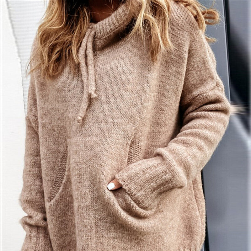 Damen lässiger Pullover mit Kapuze und strukturiertem Gewebe Merchesia