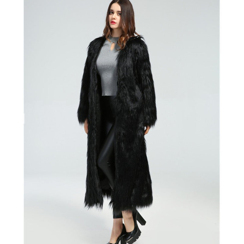 Damen Luxuriöser Kunstpelzmantel mit elegantem Futter Merchesia