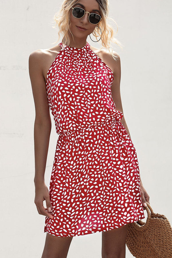 – Freizeitkleid mit Polka Dot-Print und Neckholder
